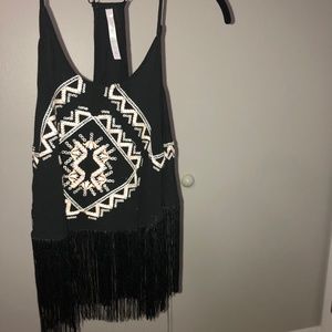EMROIDERED FRINGE HALTER CROP TOP